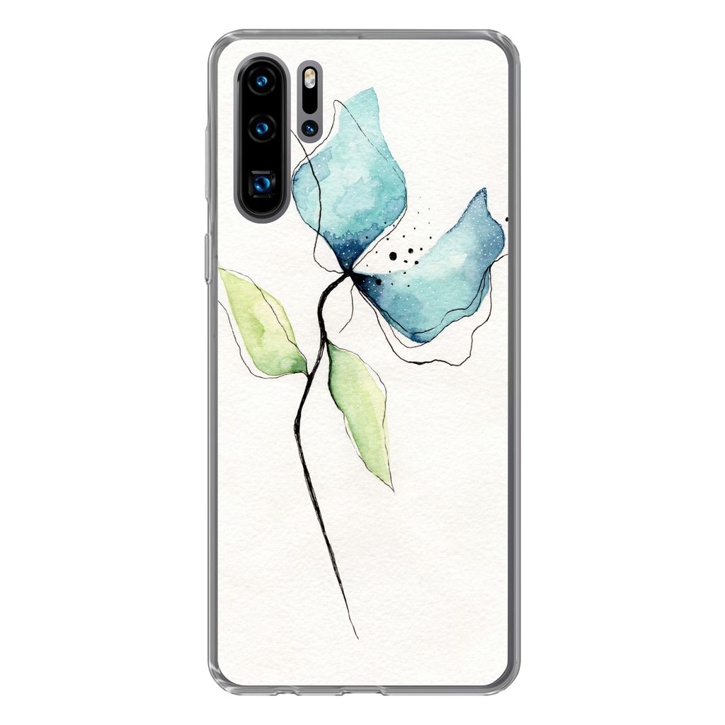 MuchoWow Handyhülle Schutzhülle Hülle für Huawei P30 Pro Blumen - Aquarell - Blau Silikon Softcase Handy Hülle - Schutzdeckel