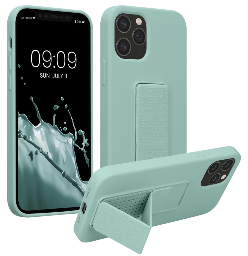 kwmobile Handyhülle für Apple iPhone 12 / iPhone 12 Pro Hülle - TPU Silikon Case mit Fingerhalter und Stand - Schutzhülle Cover in Mintgrün