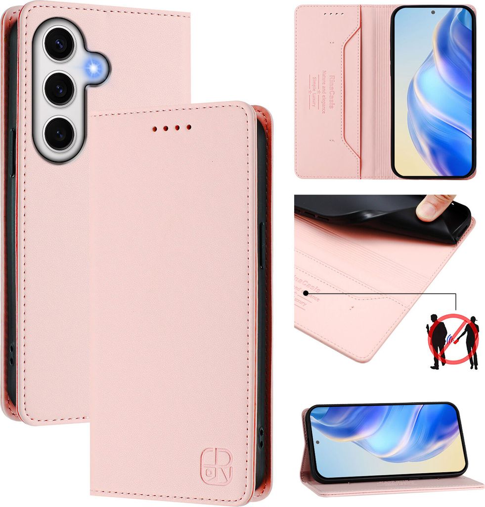 Lederhülle für Samsung Galaxy S24 FE Hülle Flip Brieftasche Kartenfächern Ständer Schutzhülle Pink