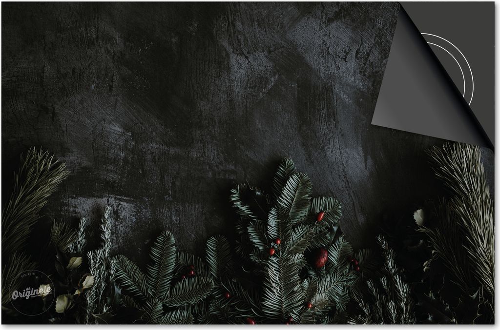 Induktionsschutz 60x52 - abdeckplatte Induktion matt- Dietrix Kochfeldschutz- DELUXE - Weihnacht- Weihnachtszweige auf Schwarz beton