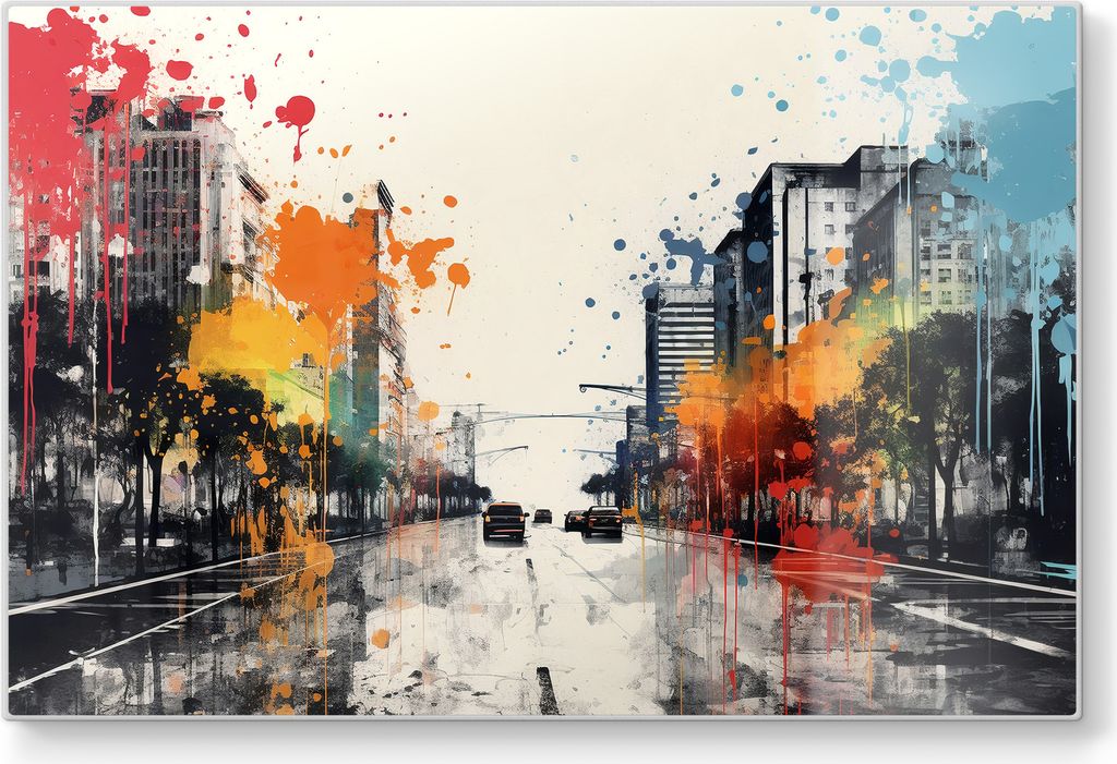 DEQORI Schneidebrett Glas 30x20 cm 'Urbane Farbwellen' Schneideplatte Servierplatte groß