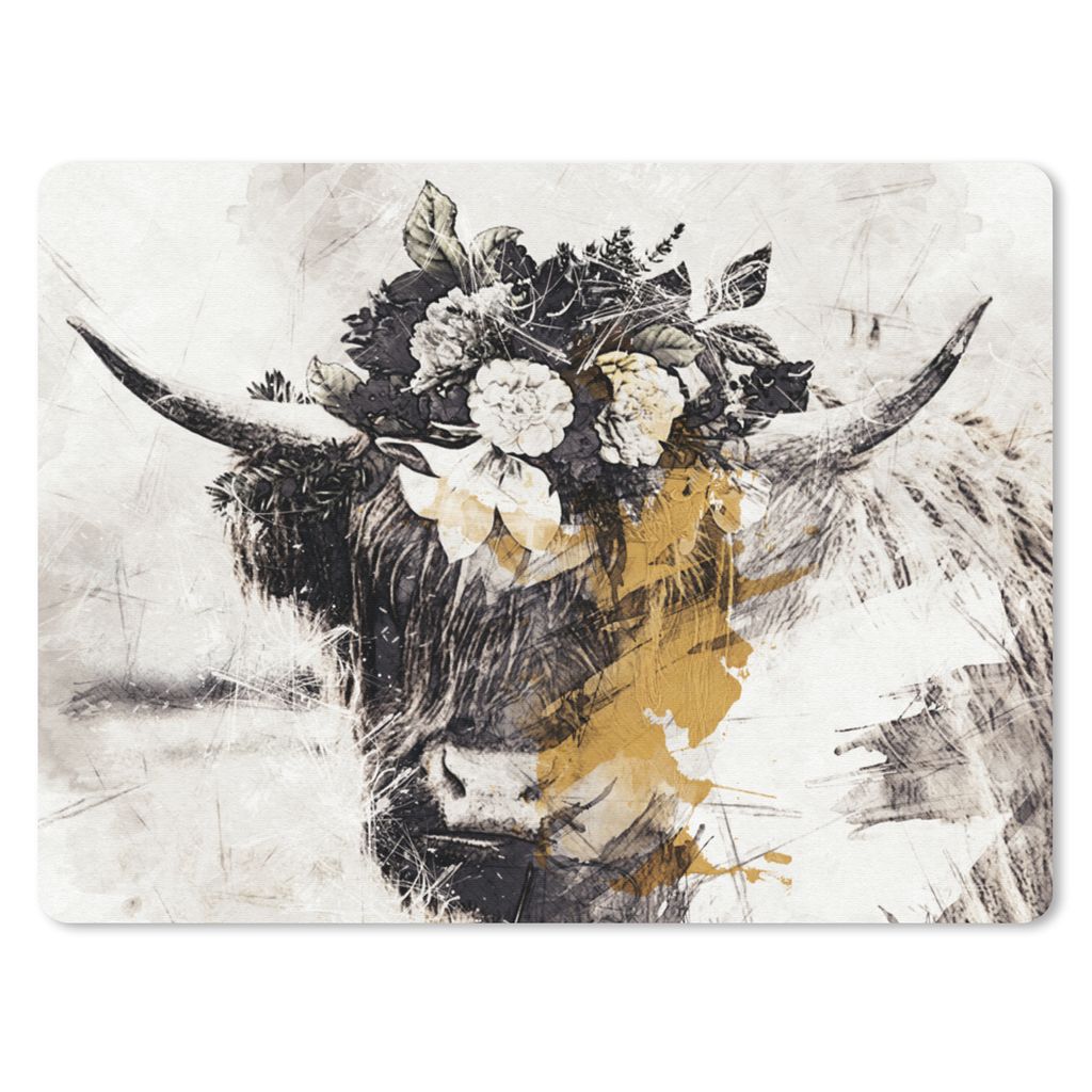 MuchoWow Mauspad Mousepad Scottish Highlander - Farbe - Schwarz und Gold 40x30 cm - Mousepads - Maus Mat - Pad - Mausunterlage - Anti Rutsch