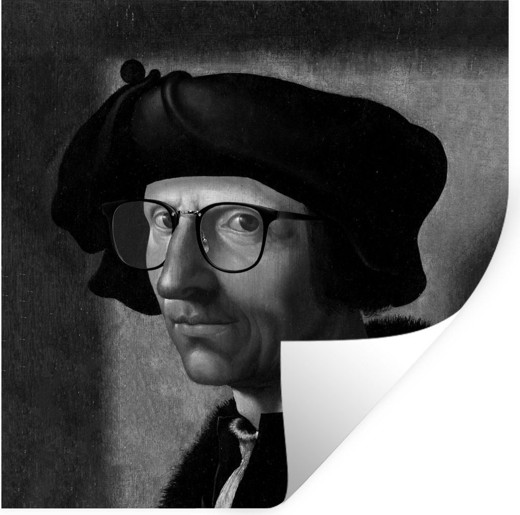 MuchoWow Wandtattoo Wandsticker Wandaufkleber Jacob Cornelisz van Oostsanen - Brille - Schwarz und weiß 100x100 cm Selbstklebend und Repositioni...