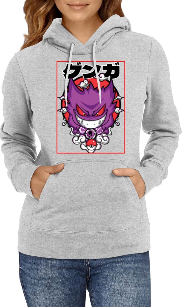Damen Kapuzenpullover Anime Manga Pokemon Gengar, Lady L / Grau