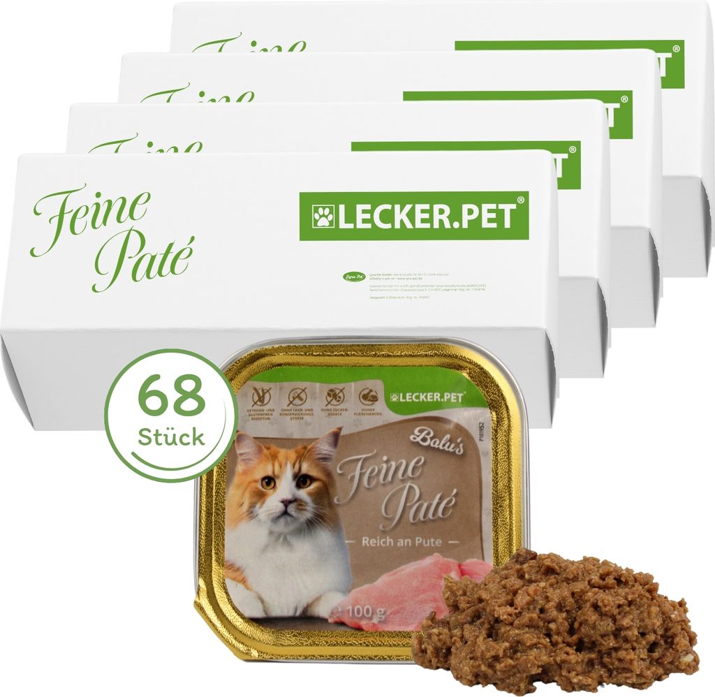 68 x 100 g Lecker.Pet Balu's Feine Paté Reich an Pute Katzenfutter Nassfutter Vollnahrung
