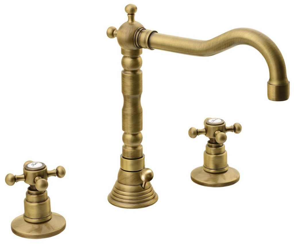 ANTEA 3-Loch Waschtischarmatur mit Retro-Einlauf, mit Ablaufgarnitur, bronze