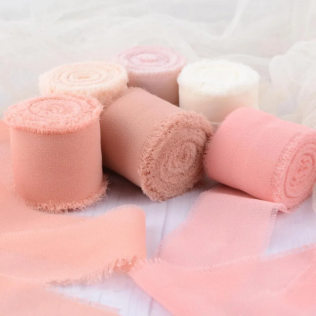 Rubans mousseline rose clair 6 rouleaux - Ruban de soie pour mariage