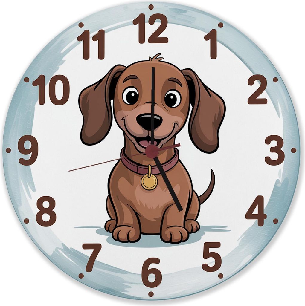 Dackel Cartoon Wanduhr aus Alu für Kinderzimmer