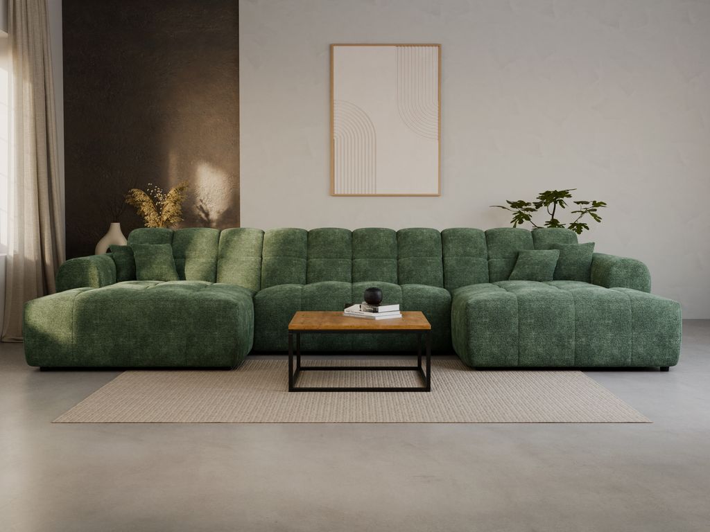 LetSit Ecksofa Andrea U Raven Universal Freistehendes Loungesofa Bequemes Ecksofa zum Entspannen Schmutzabweisend Für Wohnzimmer Schlafzimmer Grün