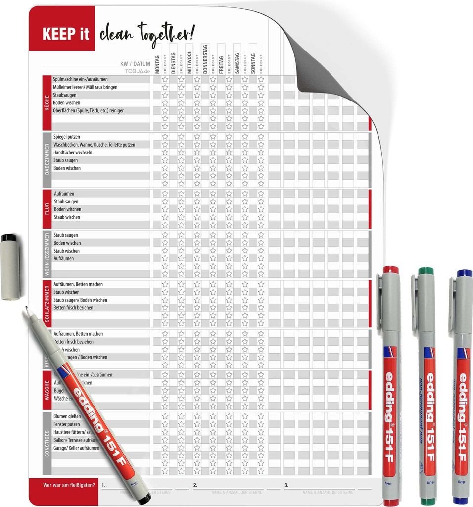 Magnetischer Haushaltsplaner abwischbar inkl. 4 Stifte Bunt Produktbild 