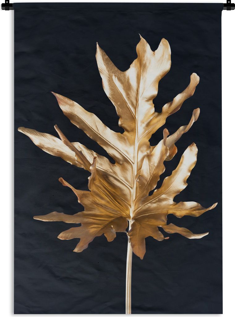 MuchoWow Wandteppich Wandbehang Schwarz und Gold - Blätter - Chic 90x135 cm Tapisserie Dekoration Wandtuch - Baumwolle - Wandskulptur