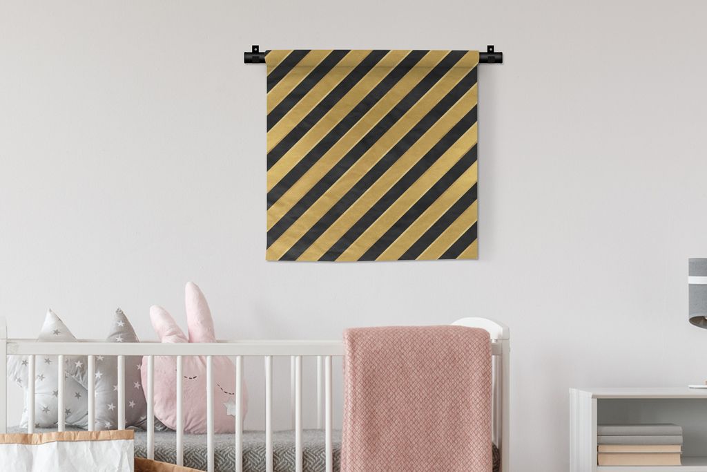MuchoWow Wandteppich Wandbehang Muster - Streifen - Gold - Schwarz 60x60 cm Tapisserie Dekoration Wandtuch - Dekorationen - Wand Decke