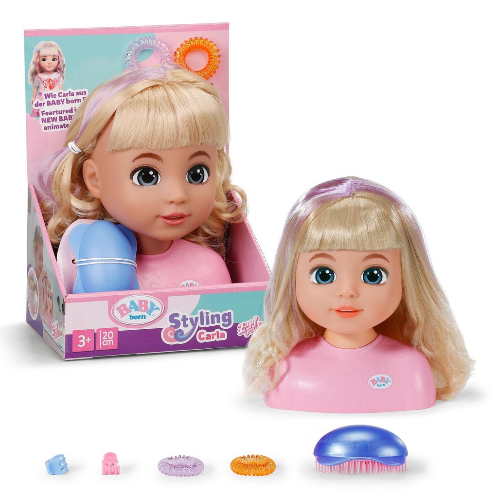 BABY born Stylingkopf Carla, Frisierkopf mit hochwertigem Nylon-Haar zum Stylen inkl. Accessoires