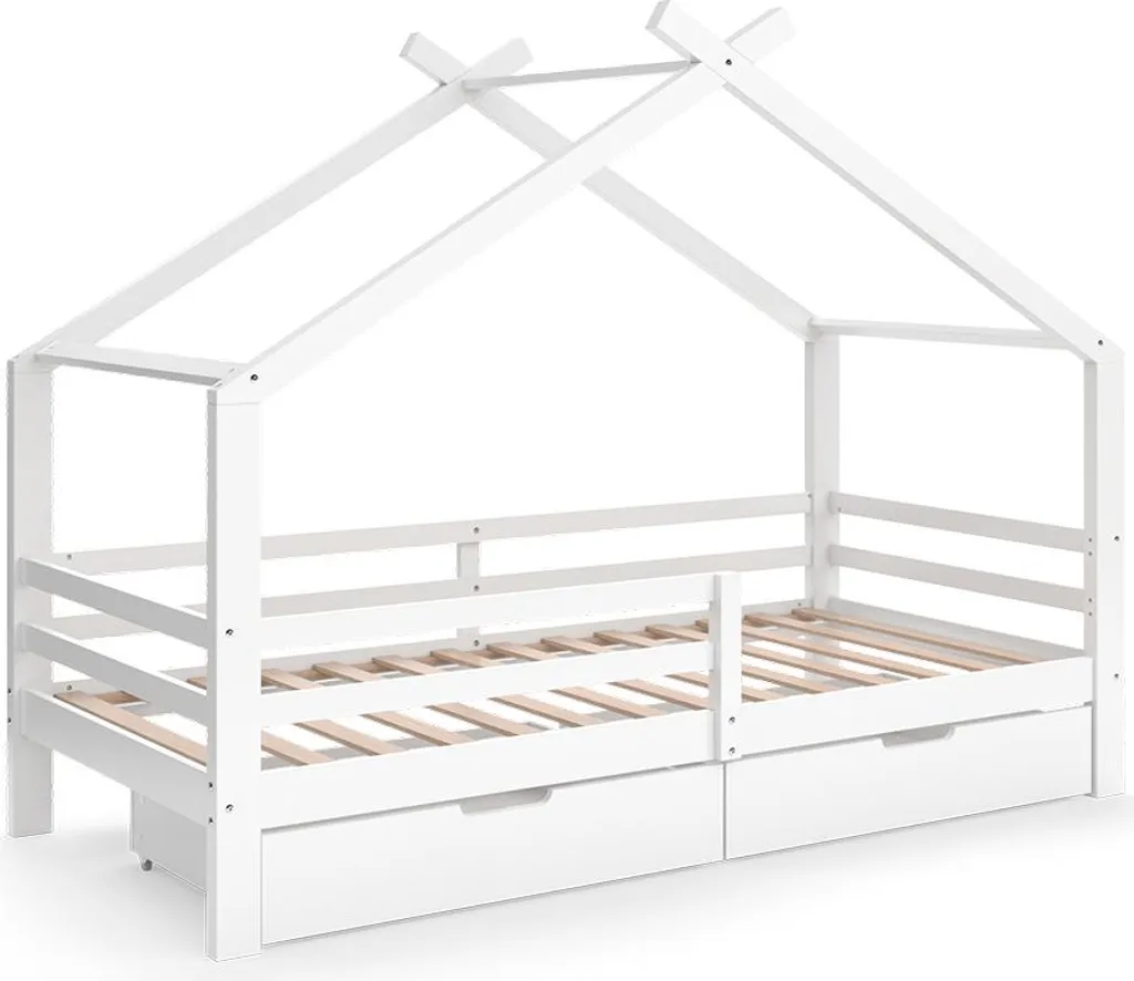 Lit cabane en bois blanc 200 x 90 cm Vitalispa Luni à tiroirs intégrés