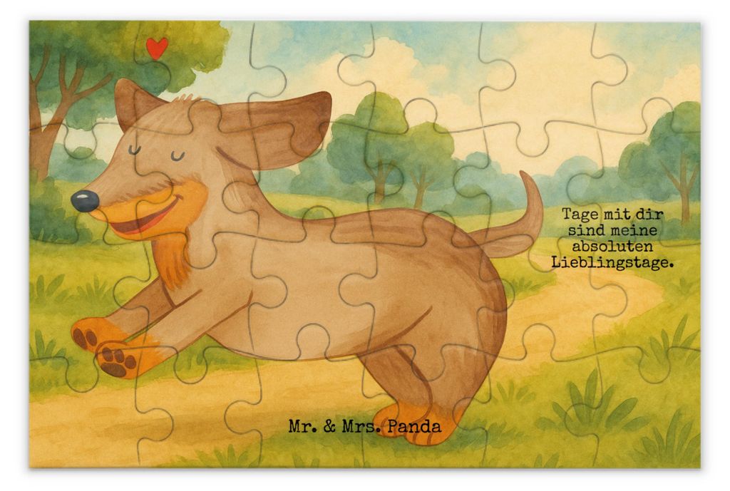 Mr. & Mrs. Panda Puzzle Hund Dackel Design 24 Teile - Weiß - Geschenk, 500, 300, Dachshund, Puzzlespiel, Sprüche, 1000, Hunde, 2000