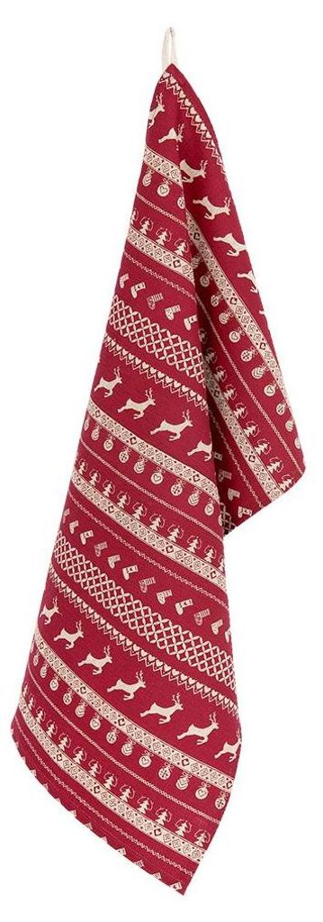Clayre & Eef Geschirrtuch 50x85 cm Rot Beige Baumwolle Produktbild 