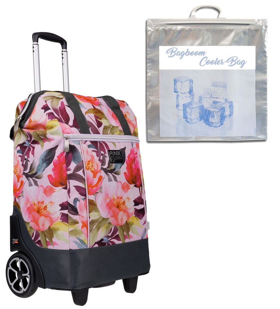 Einkaufstrolley Shopper große Räder Punta Big Wheel Einkaufsroller Shopping Tasche Trolley Trolly 10303-9800 Romantic Flower Bunt + Thermo Tasche