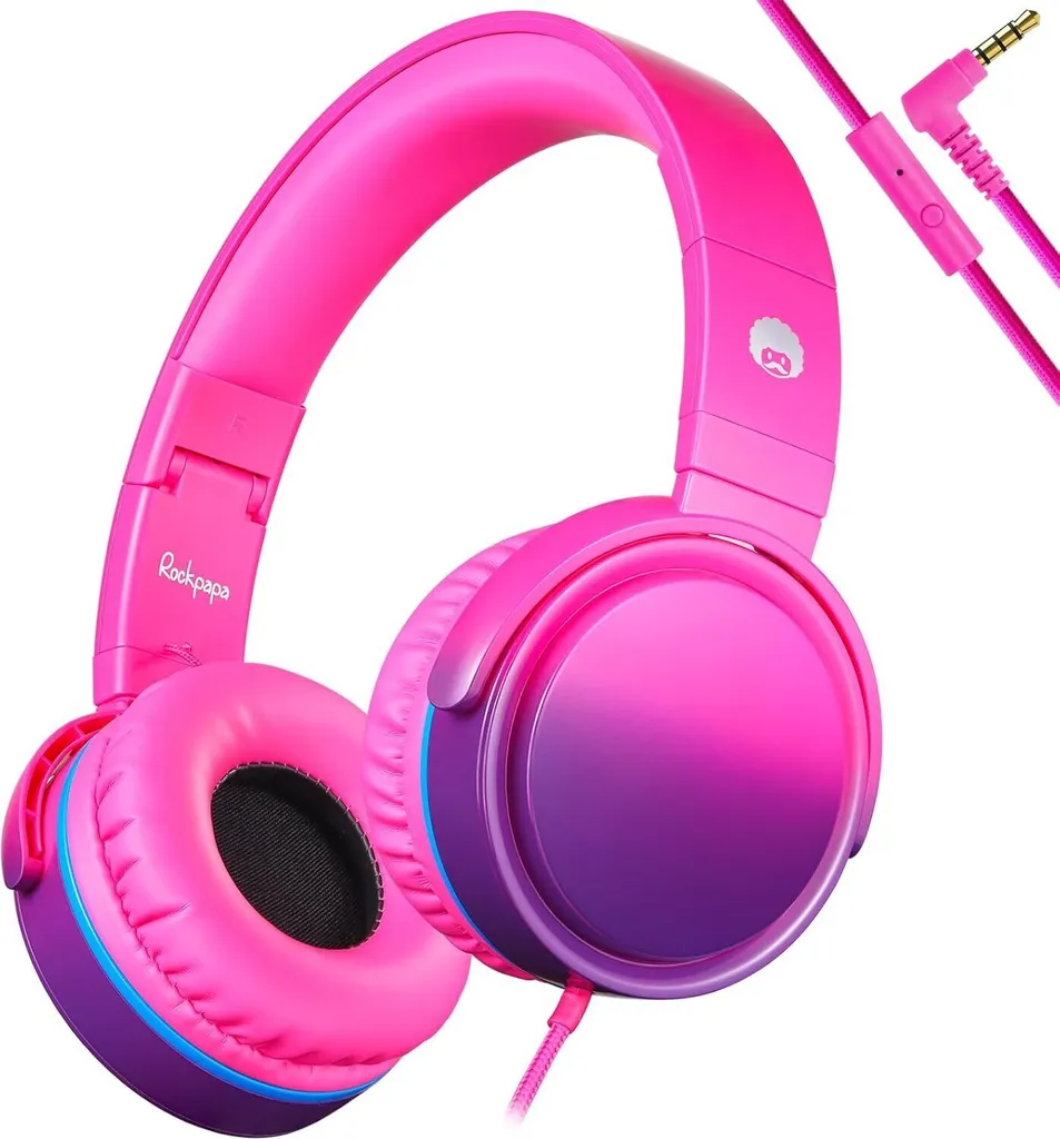 Cuffie Bambini con Microfono HD - Pieghevoli e Universali (Rosa)