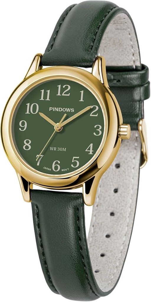 Schlanke minimalistische Quarz-Analoguhr für Damen, Gehäuse in Goldton mit schwarzem Lederarmband, modische, Elegante Armbanduhr für den Alltag