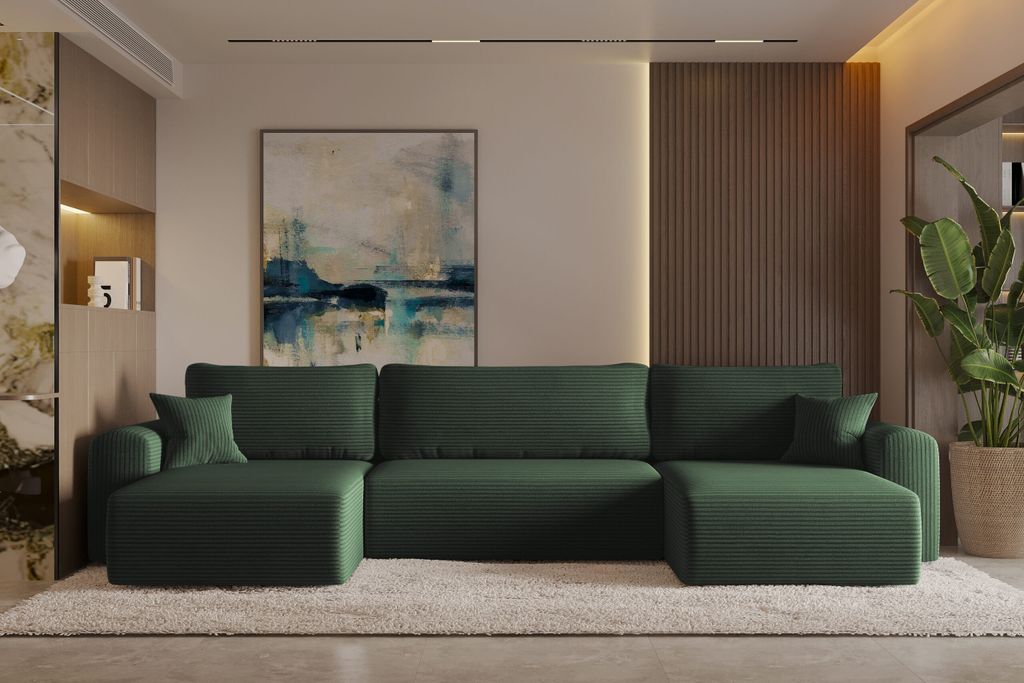 Kaiser Möbel Ecksofa mit schlaffunktion und bettkasten, Sofa U-form, Couch U-form CAPRI Poso Grün