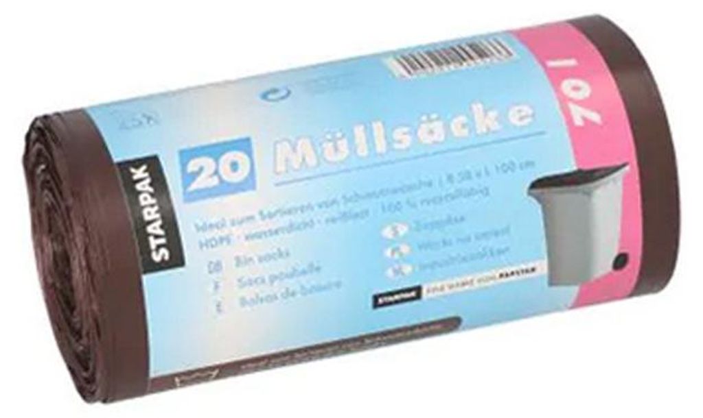 STARPAK Mülleimerbeutel HDPE 70 Liter braun 20 Beutel auf Rolle