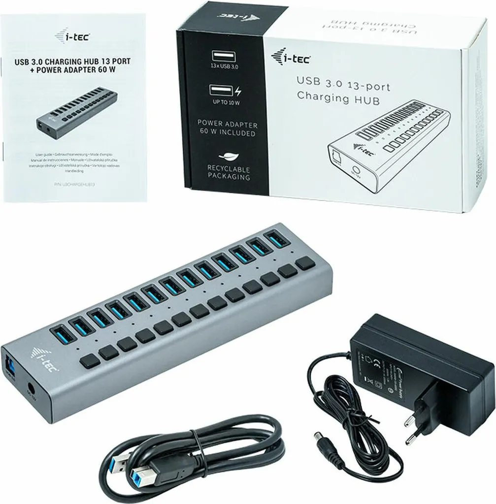 Hub USB de Bureau i-Tec - Extension 13 Ports pour PC et MacBook 60W