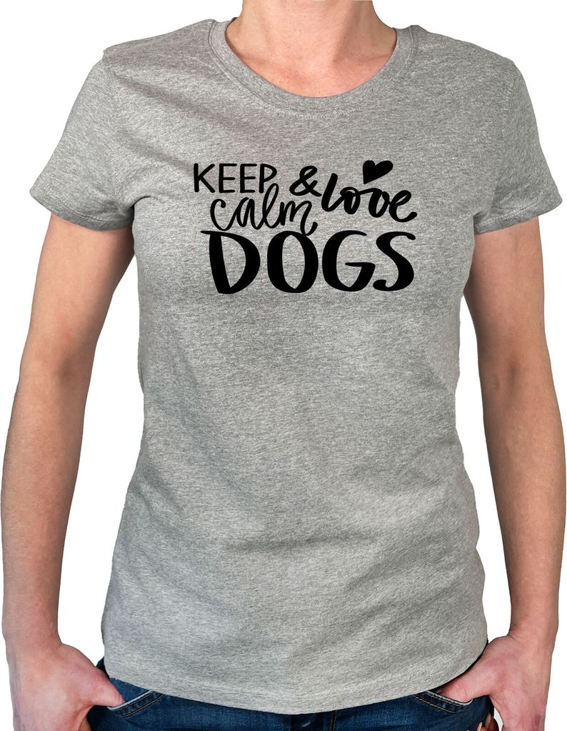 Huuraa Damen T-Shirt Keep calm and love Dogs XXL Sport Grey Bio Baumwolle Fairtrade Damenshirt Geschenkidee