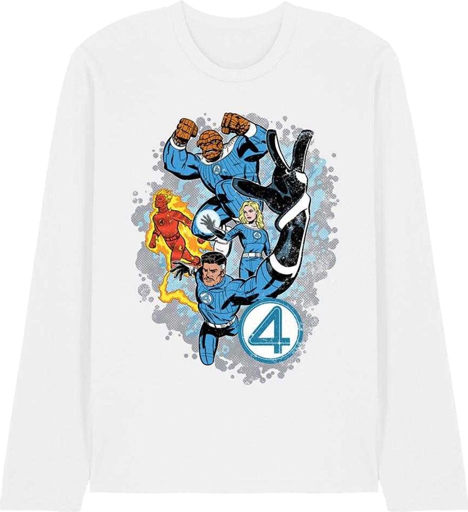 Fantastic Four - "The First Family Together" T-Shirt für Herren/Damen Uni, Langärmlig TV23752 (XL) (Weiß)