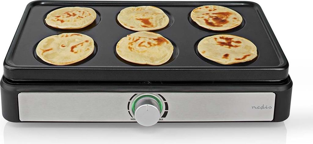 Set Wok Fête Nedis - 6 Poêles - Plaque Crêpes - Anti-adhésif - Réglage Température
