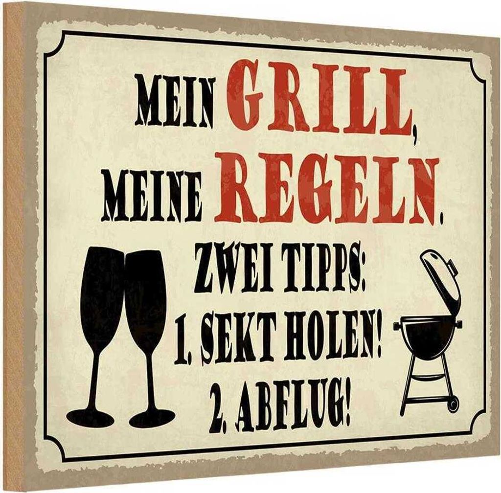 vianmo Holzschild 12x18 cm mein Grill meine Regeln 2 Tipps Spruch Zitat