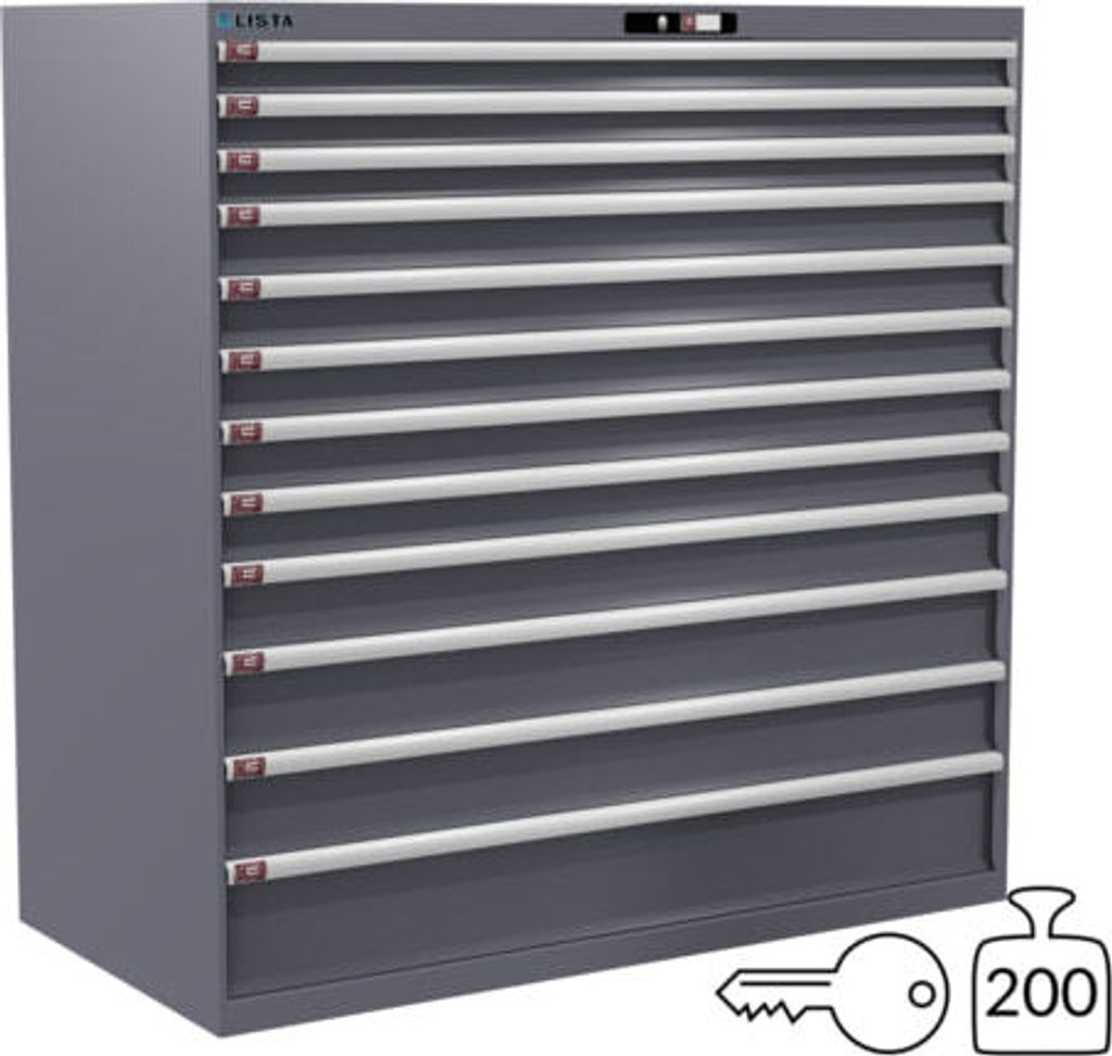 Lista Schubladenschrank - 78.872.080 - 1.450x1.431x725 mm (HxBxT) - 12 Schubladen - 200 kg - Key Lock - Taubengrau (NCS S 4502-B)
