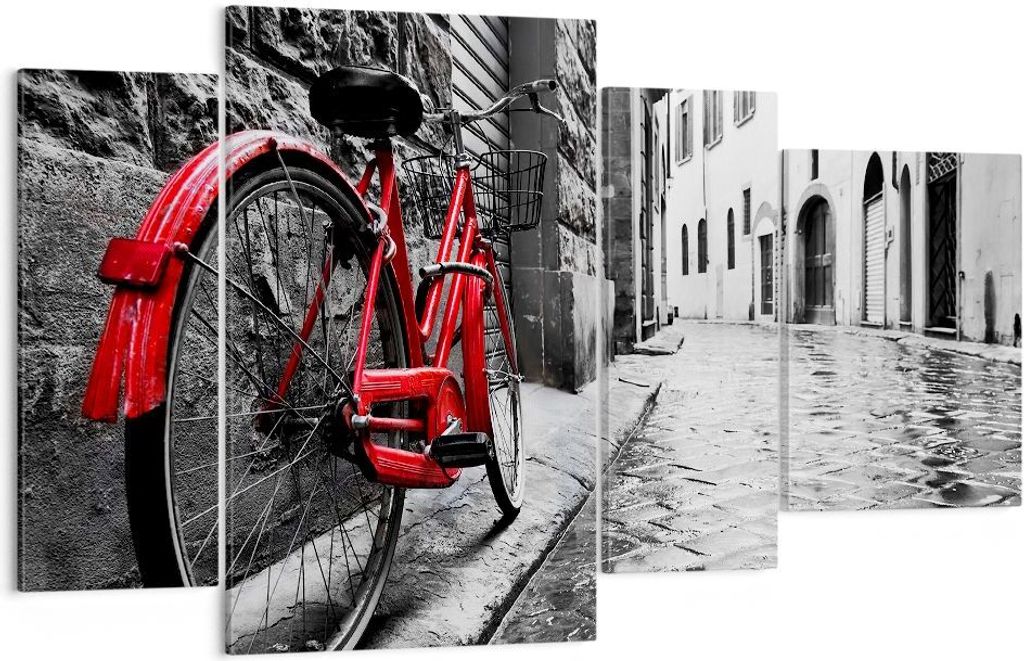 Bild auf Leinwand - Leinwandbild - Straße Fahrrad Kopfsteinpflaster Gebäude - 120x70cm - Wand Bild - Wanddeko - Leinwanddruck - Bilder - Kunstdru...
