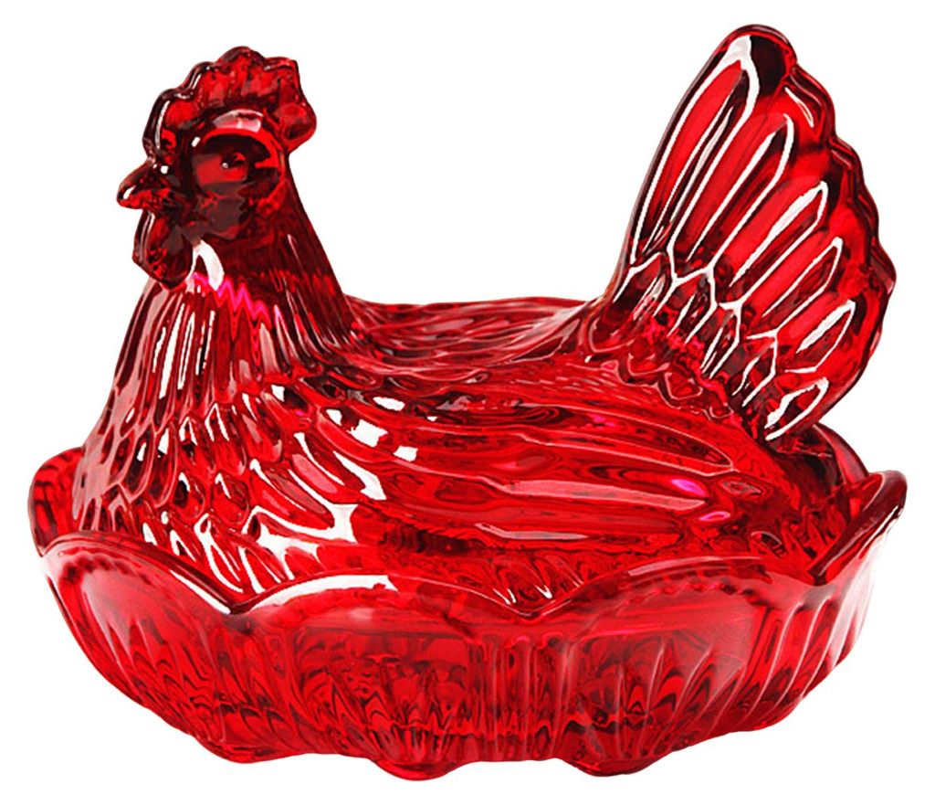 Bonboniere aus Glas mit Henne im Nest, große Schale auf Fuß für Süßigkeiten, Kekse, Nüsse und Desserts, rustikales Vintage-Bonbonglas für Zu...