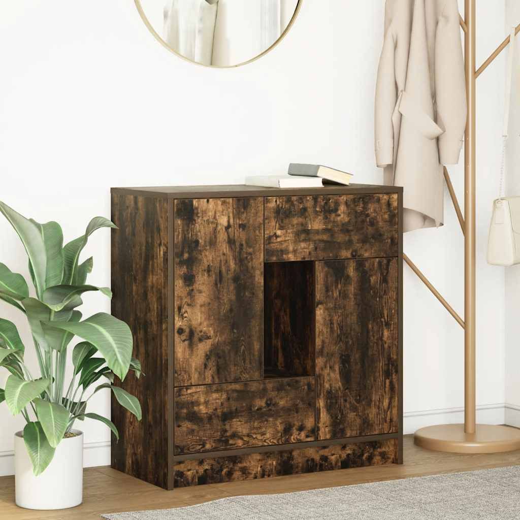 "Spring Sale"Sideboard/Kommode - elegantes Design - Buffetschrank - mit Schubladen und Türen Räuchereiche 70,5x34x74,5cm DE885207 - Kommoden