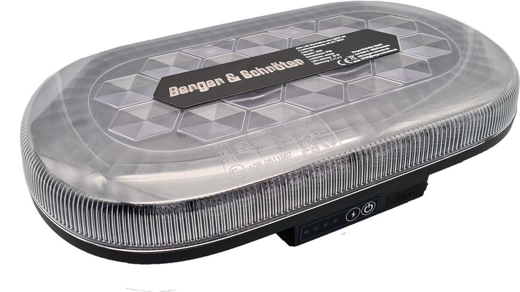 Berger & Schröter | Akku LED Mini Warnbalken magnetisch, 12/24 V Warnlicht, Fernsteuerung per Funkfernbedienung, 4000 mAh, 7 Blitzmuster