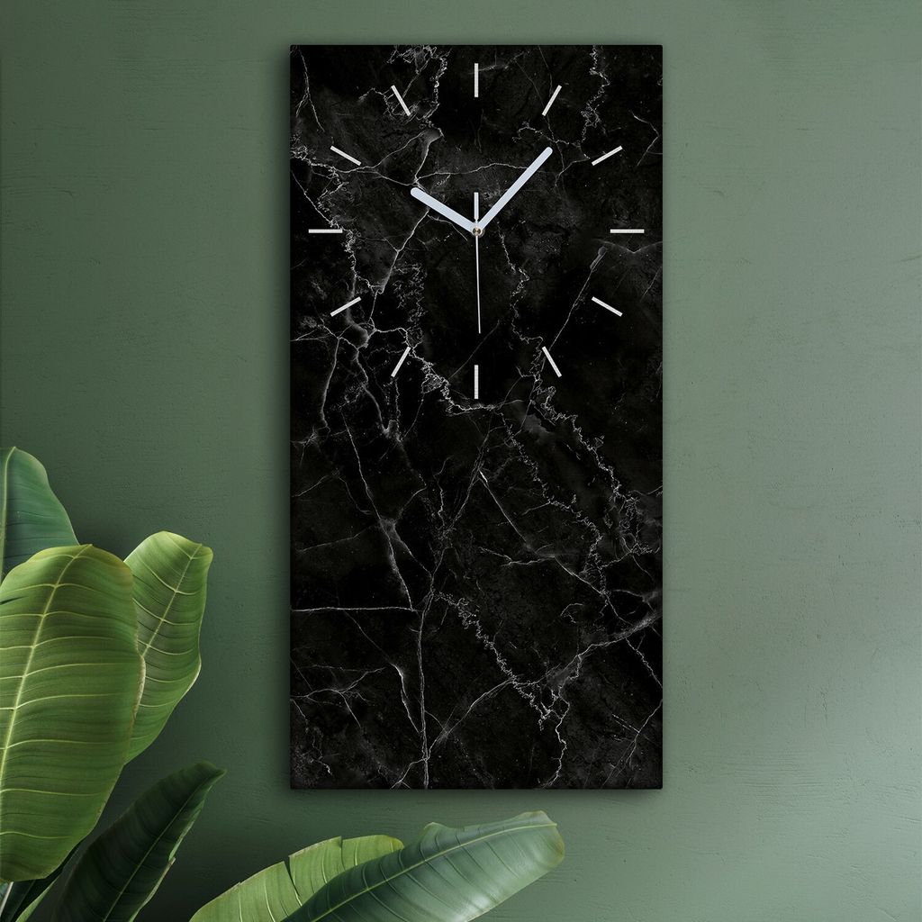 Wohnzimmer Leinwand Uhr Geräuschlos Küche 30x60 Schwarzer, Marmor, Textur, weiße Zeiger