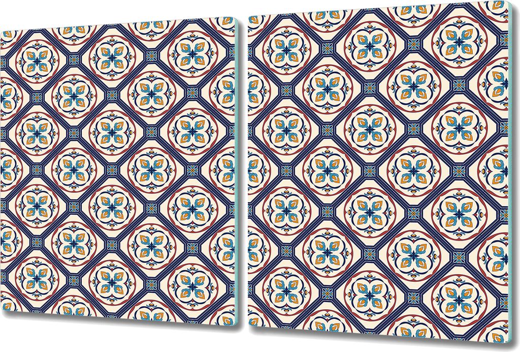 Glas-Herdabdeckplatte Glaskeramikkochfeld-Abdeckung Spritzschutz - 2x 40x52 cm - Gemusterte Fliesen