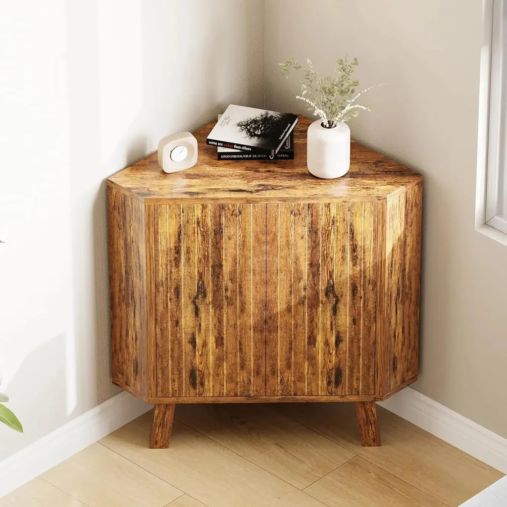 Table d'appoint d'angle marron 80 cm : gain de place pour petit salon