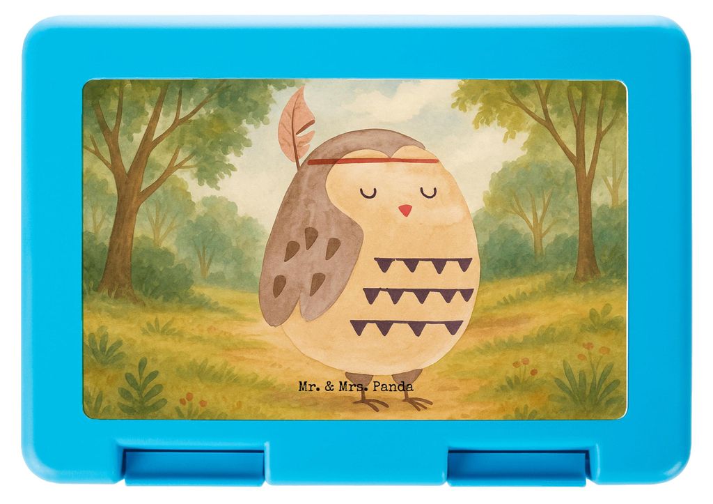 Mr. & Mrs. Panda Bento Box Eule Federschmuck Design - Weiß - Geschenk, Entspannt, Vorratsdose, Abenteuer, Owl, Snackbox, Bentobox, Lunchbox, Essen...