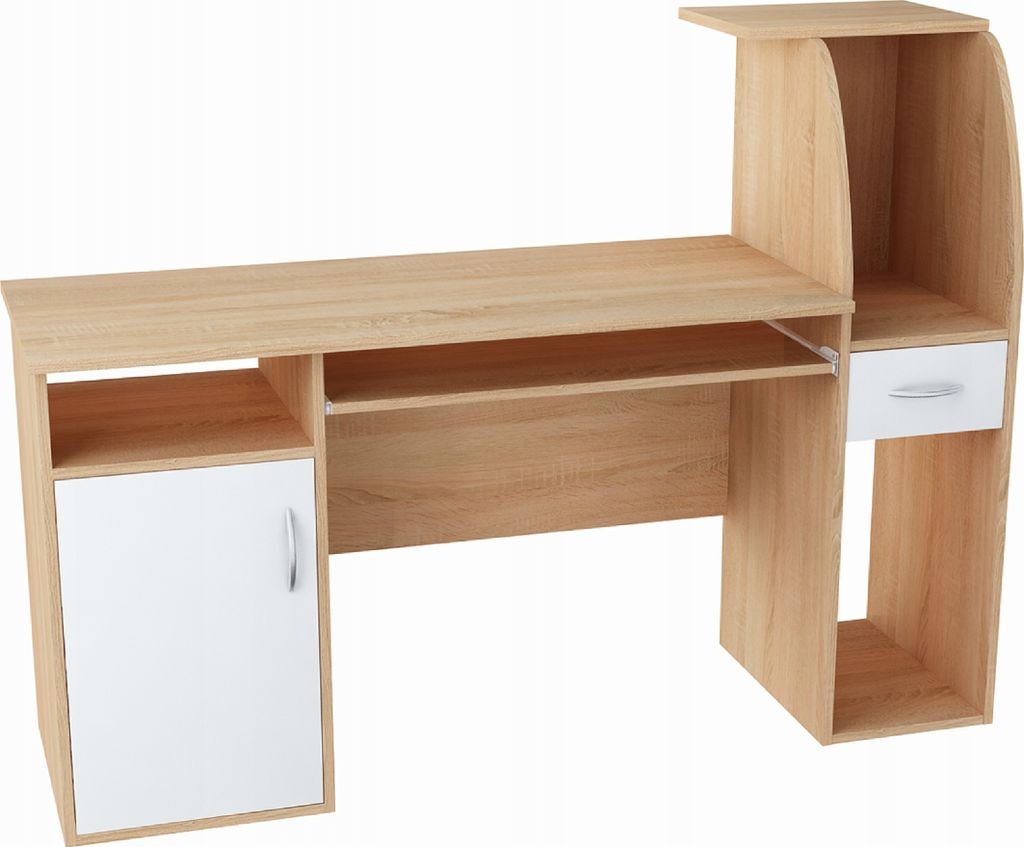 MATKAM Schreibtisch B3, H 112x B 150 x T 50 cm, ausziehbare Ablage für Tastatur, mit Schublade und Tür (Sonoma Eiche-Weiß)