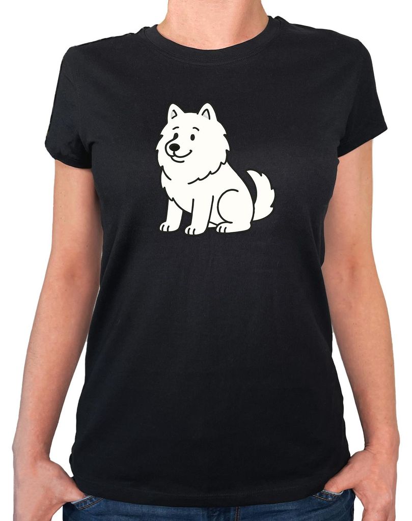 Huuraa Damen T-Shirt Samojede Comic Samo XS Black Bio Baumwolle Fairtrade Damenshirt Geschenkidee