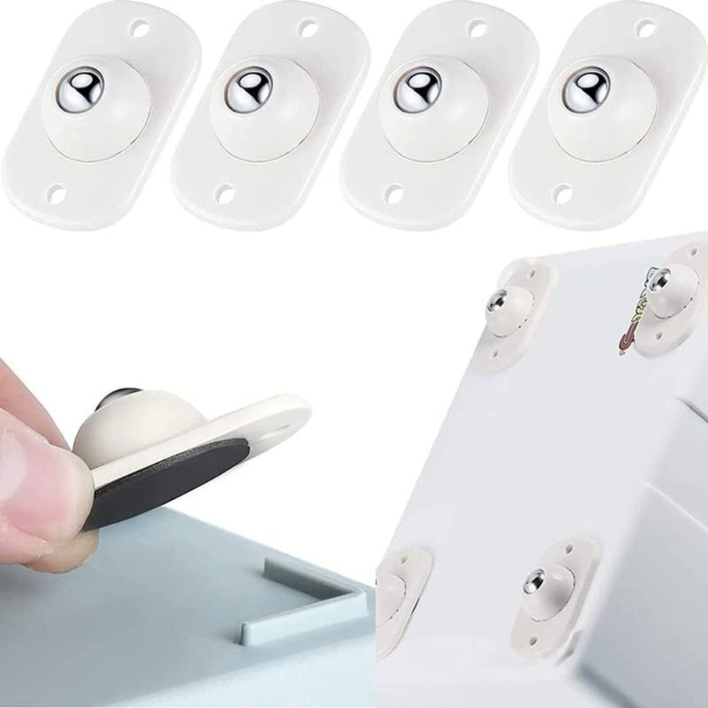 Produktbild von 4 Selbstklebende Lenkrollen – 360° Drehbar, Weiß, Für Möbel & Mülltonnen, Tragfähig, Ohne Bohren