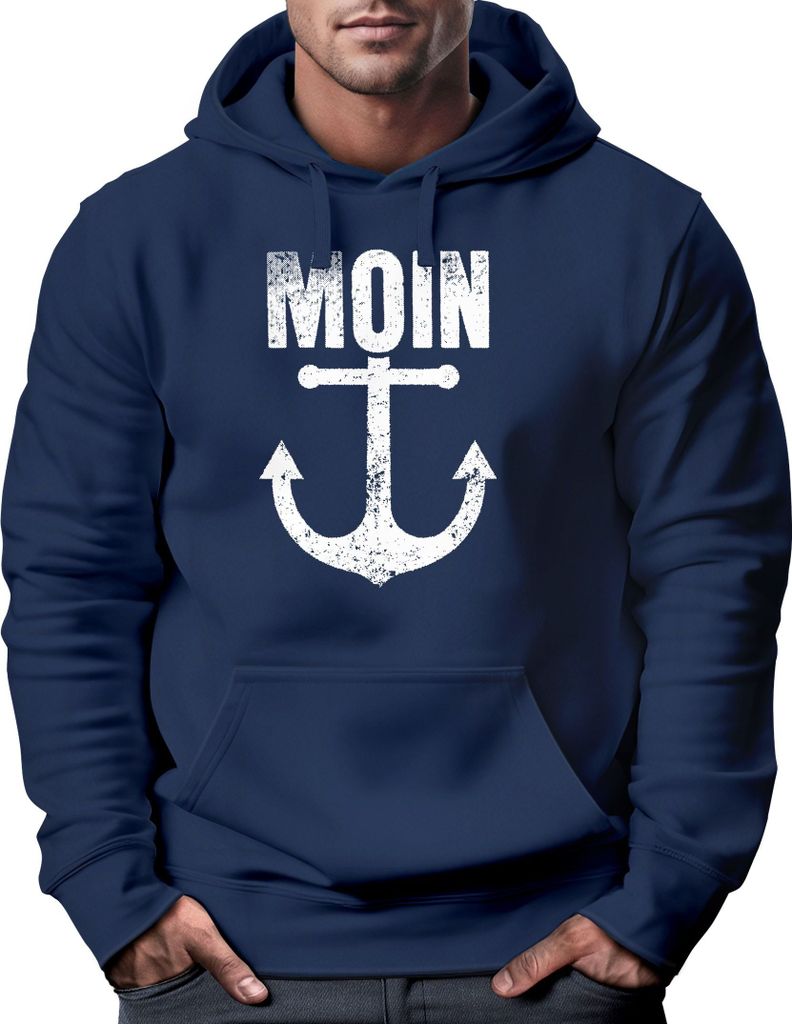 Hoodie Herren Moin Anker Retro Print Aufdruck Maritim Nordisch Kapuzen-Pullover Männer Fashion Streetstyle Neverless navy XXL