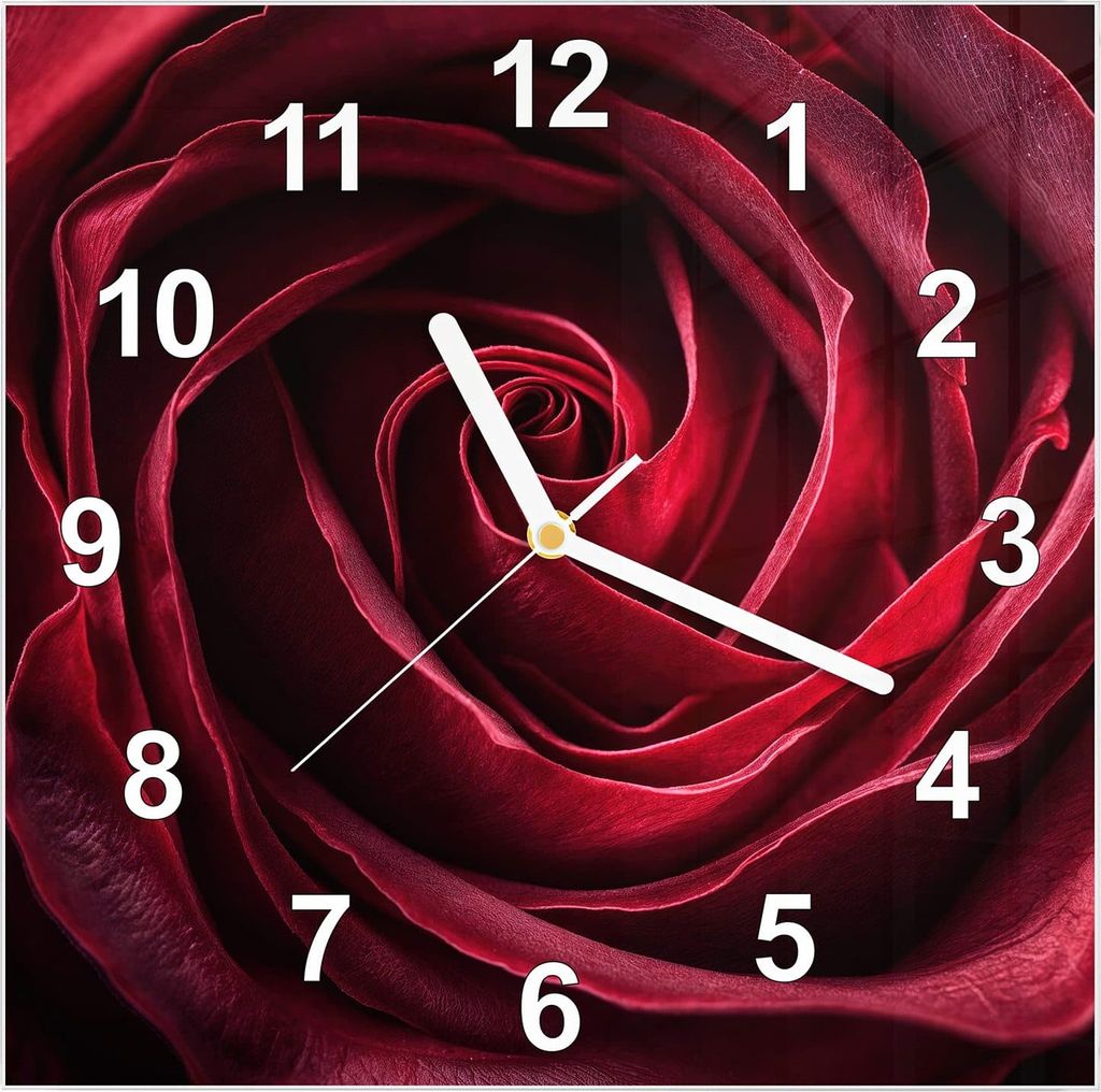 Wanduhr aus Glas mit Motiv Rose Makroaufnahme- 30 x 30 cm - Produktbild 