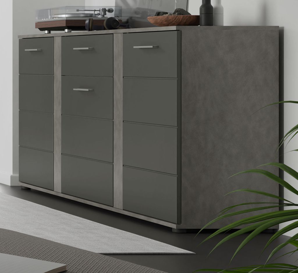 Sideboard "Bailey" grau matt und Matera grau Wohn- und Esszimmer Kommode 150 cm