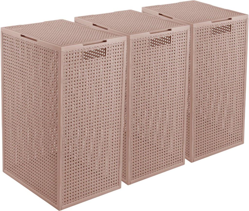 Curver Kaya Wäschekorb mit Deckel – 3er-Set – je 60 Liter – 38×29×58,5 cm – Warm Taupe – Kunststoff – mit Belüftung