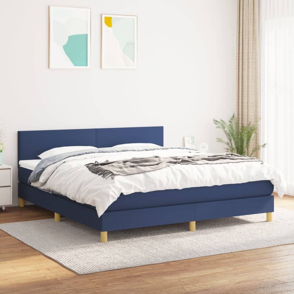 The Living Store Boxspringbett mit Matratze Blau 180x200 cm Stoff