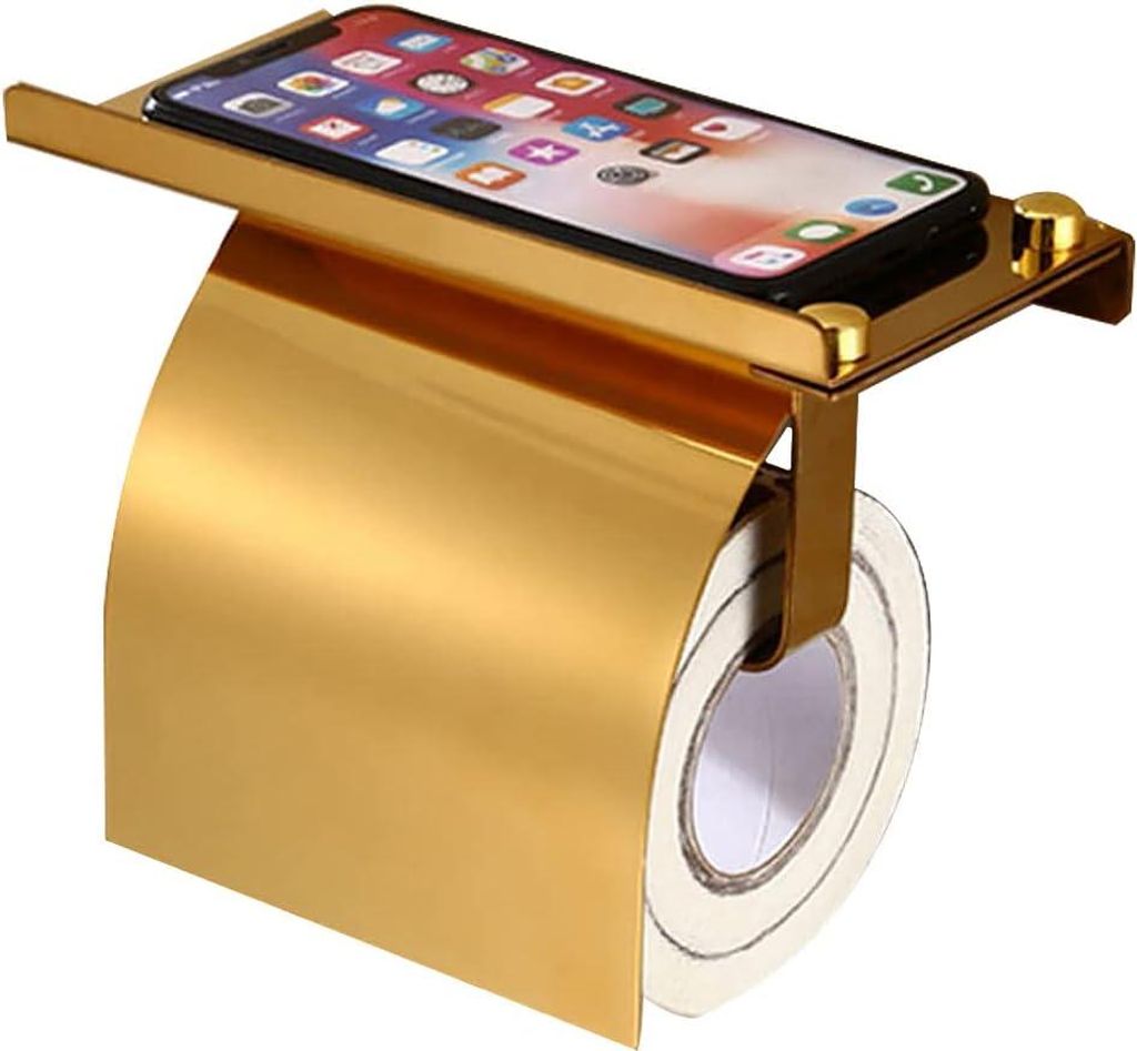 Toilettenpapierhalter mit Ablage für Wandmontage - rostfreier Stahl (Gold)