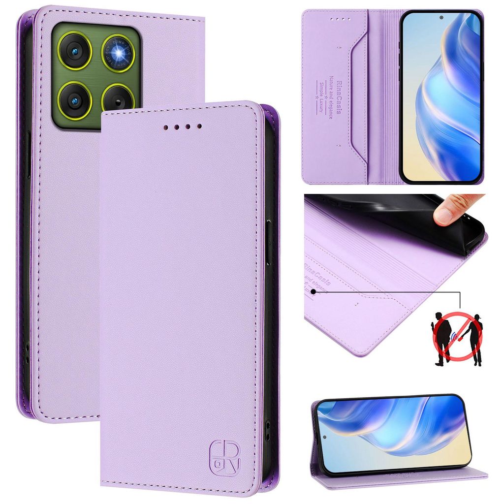 Lederhülle für Motorola Edge 70 Hülle Flip Brieftasche Kartenfächern Ständer Schutzhülle Violett