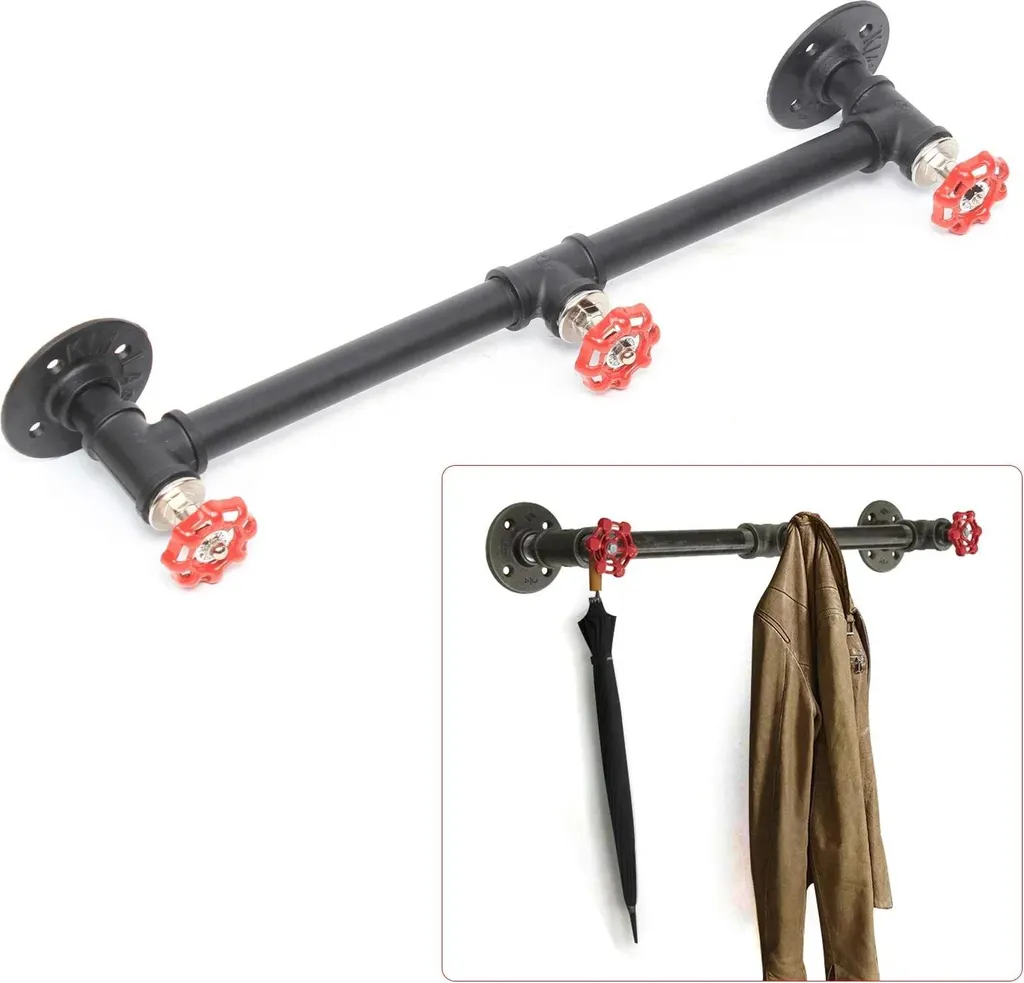 Porte-manteau mural industriel en fer noir 50 cm - Capacité charge 30 kg